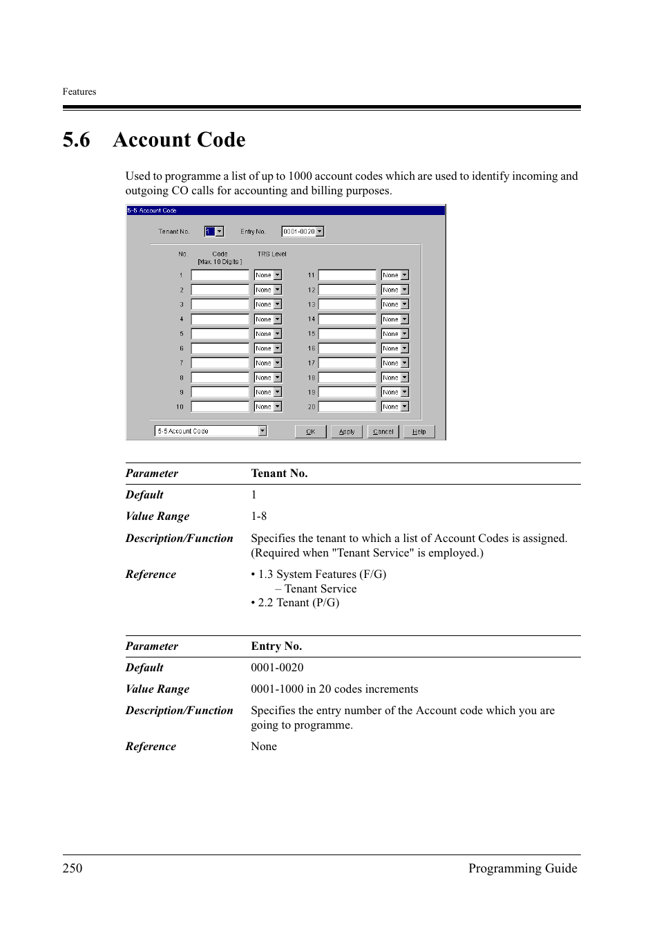 6account code, 6 account code | Panasonic KX-TD500 User Manual | Page 250 / 394