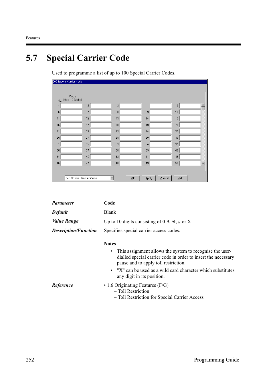 7special carrier code, 7 special carrier code | Panasonic KX-TD500 User Manual | Page 252 / 394