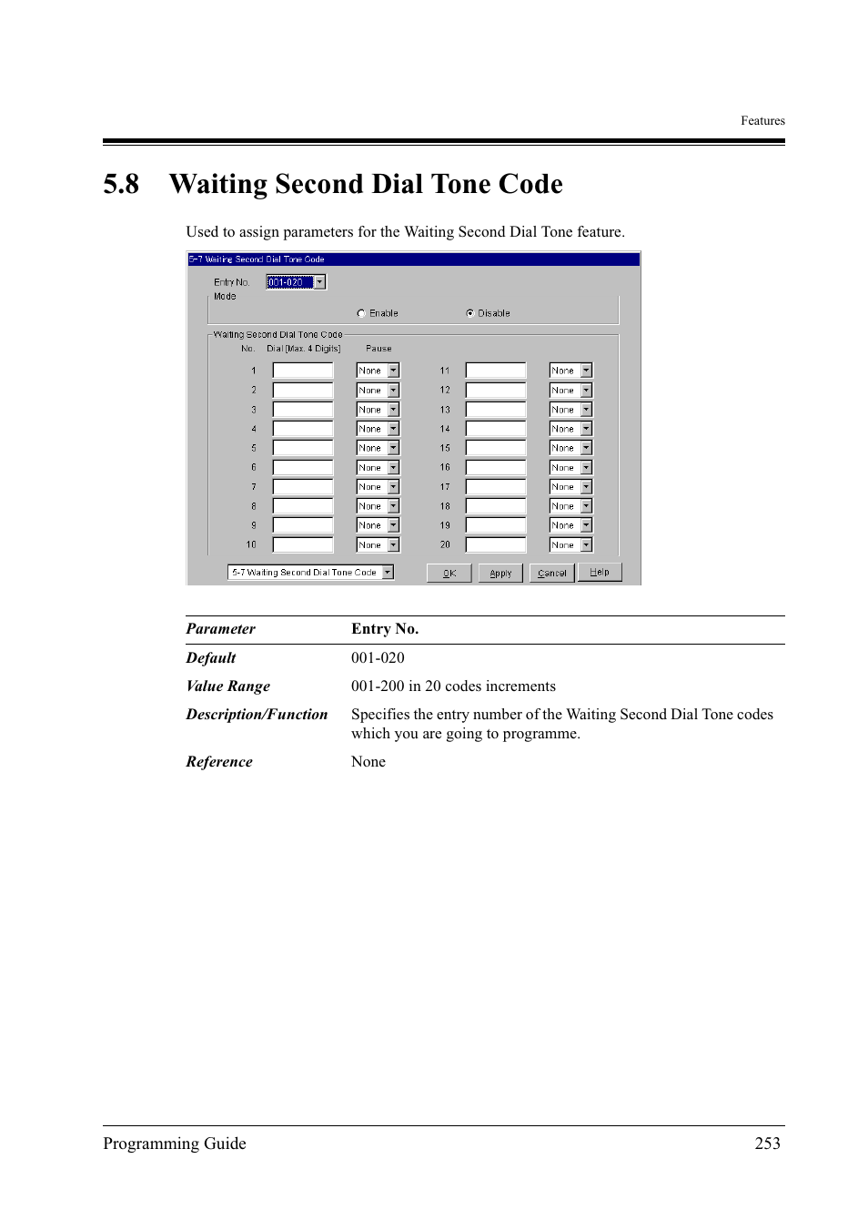 8waiting second dial tone code, 8 waiting second dial tone code | Panasonic KX-TD500 User Manual | Page 253 / 394