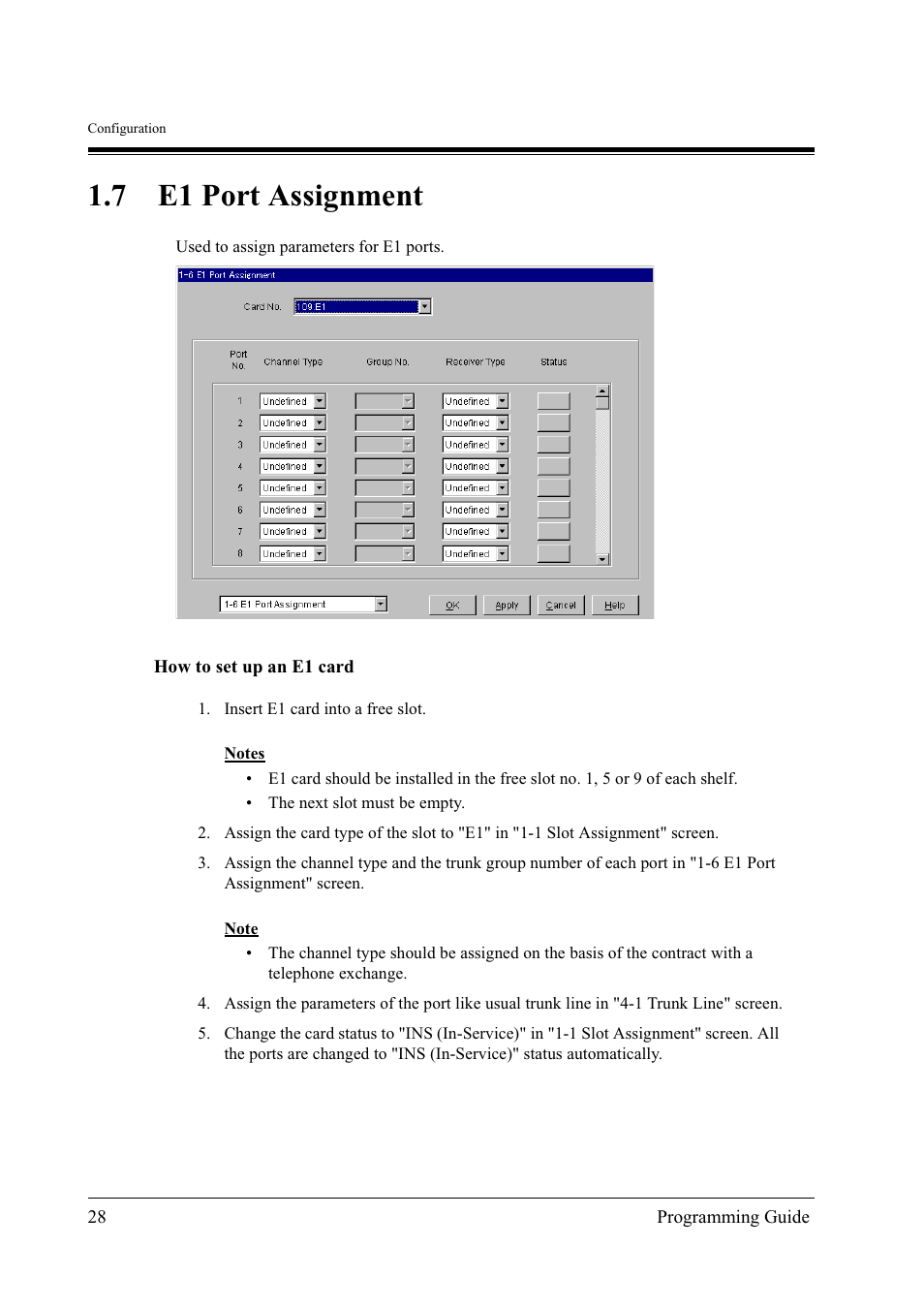 7e1 port assignment, 7 e1 port assignment | Panasonic KX-TD500 User Manual | Page 28 / 394