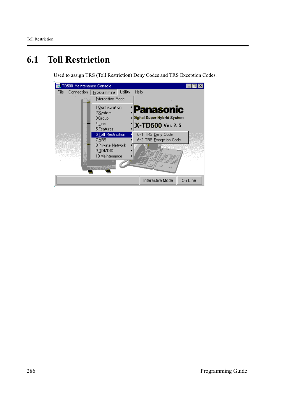 1toll restriction, 1 toll restriction | Panasonic KX-TD500 User Manual | Page 286 / 394