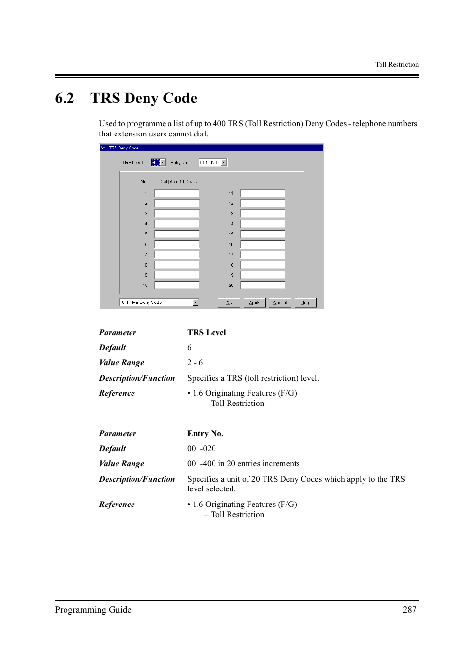 2trs deny code, 2 trs deny code | Panasonic KX-TD500 User Manual | Page 287 / 394