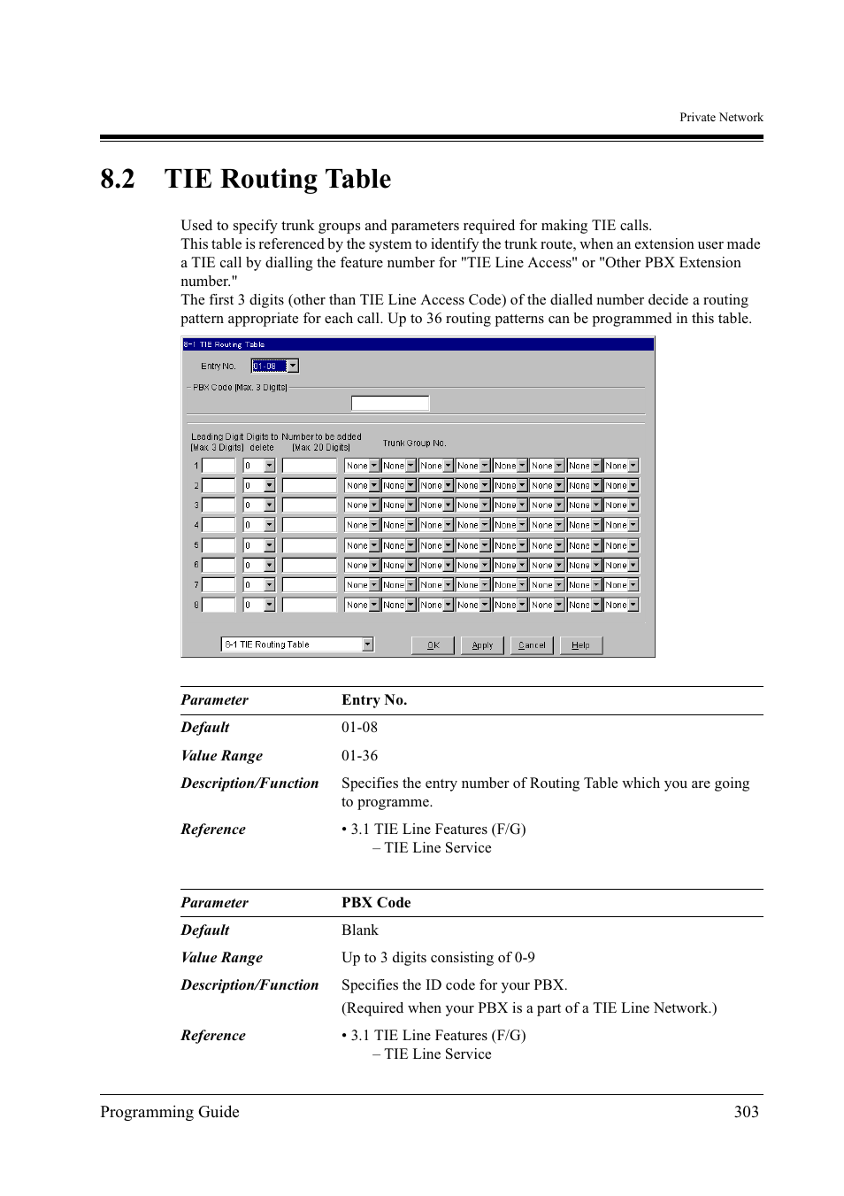 2tie routing table, 2 tie routing table | Panasonic KX-TD500 User Manual | Page 303 / 394