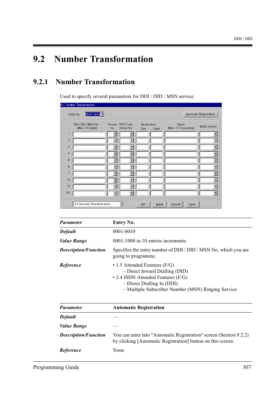 2number transformation, 2 number transformation, 1 number transformation | Panasonic KX-TD500 User Manual | Page 307 / 394