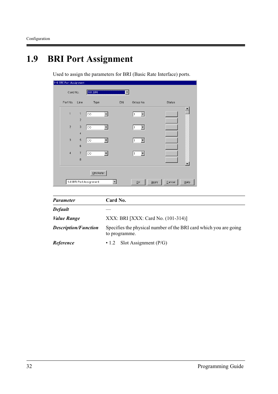 9bri port assignment, 9 bri port assignment | Panasonic KX-TD500 User Manual | Page 32 / 394