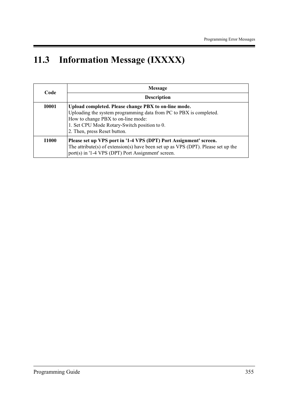 3information message (ixxxx) | Panasonic KX-TD500 User Manual | Page 355 / 394