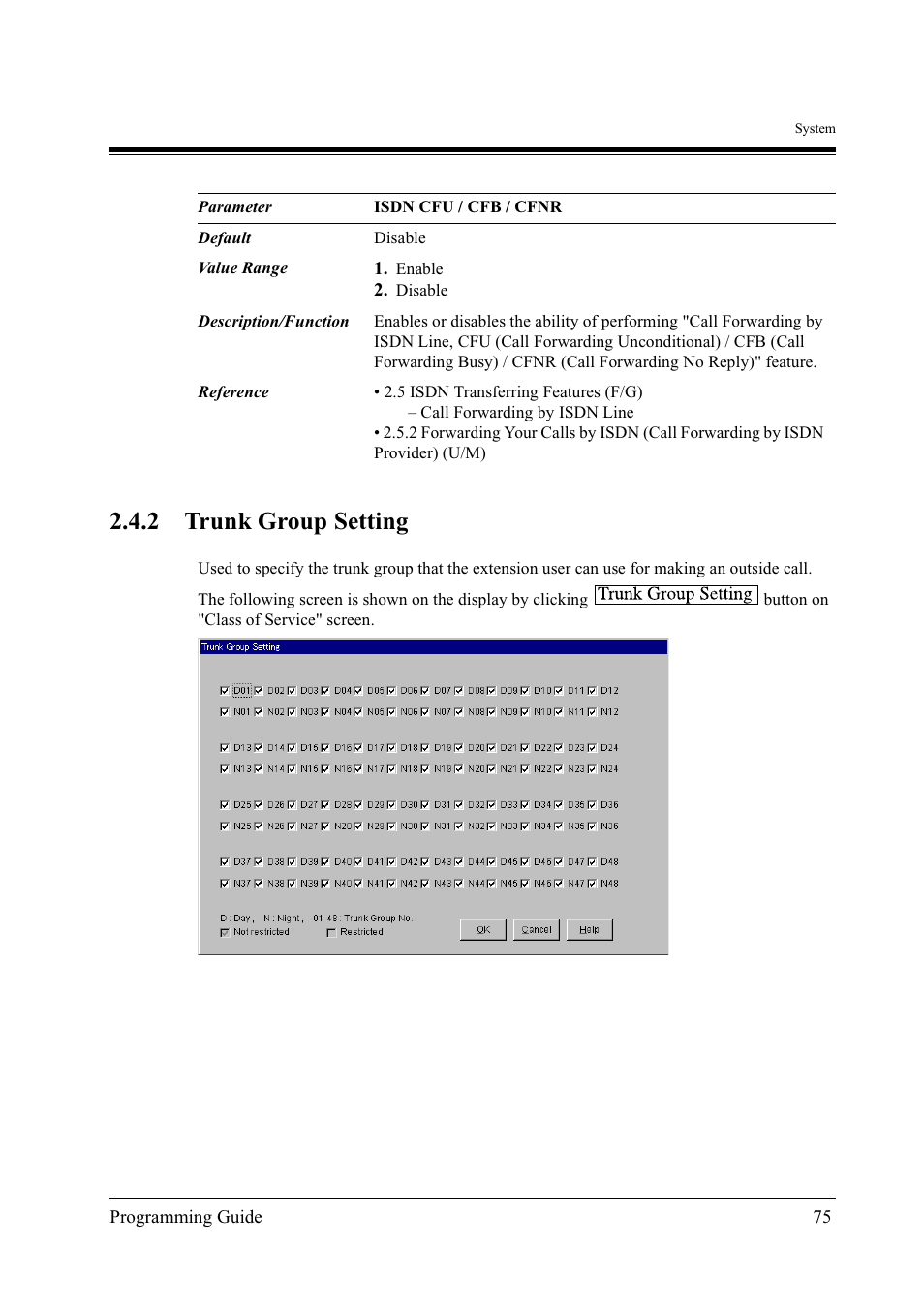 2 trunk group setting | Panasonic KX-TD500 User Manual | Page 75 / 394