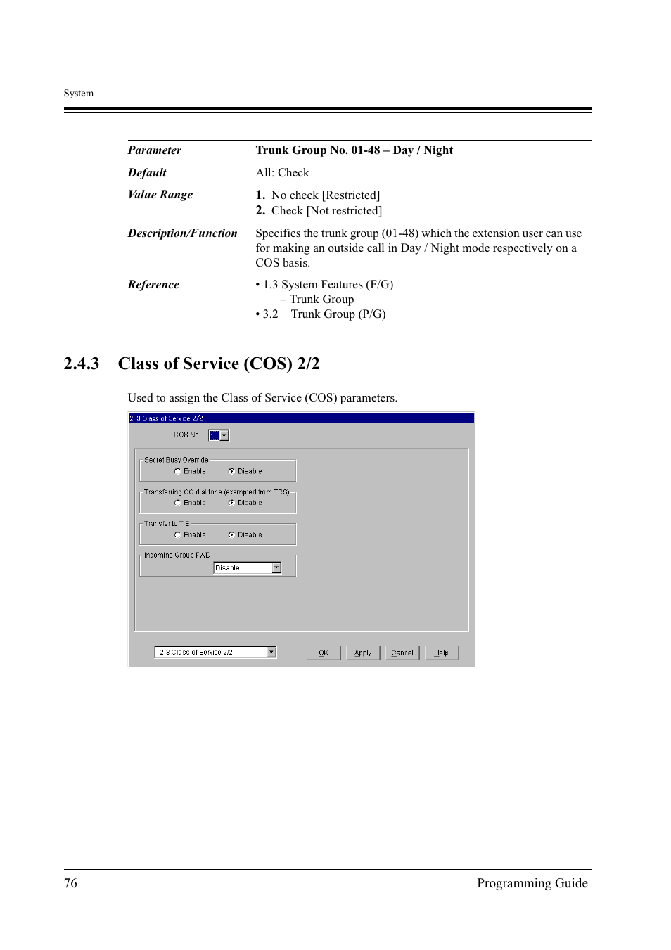 3 class of service (cos) 2/2 | Panasonic KX-TD500 User Manual | Page 76 / 394