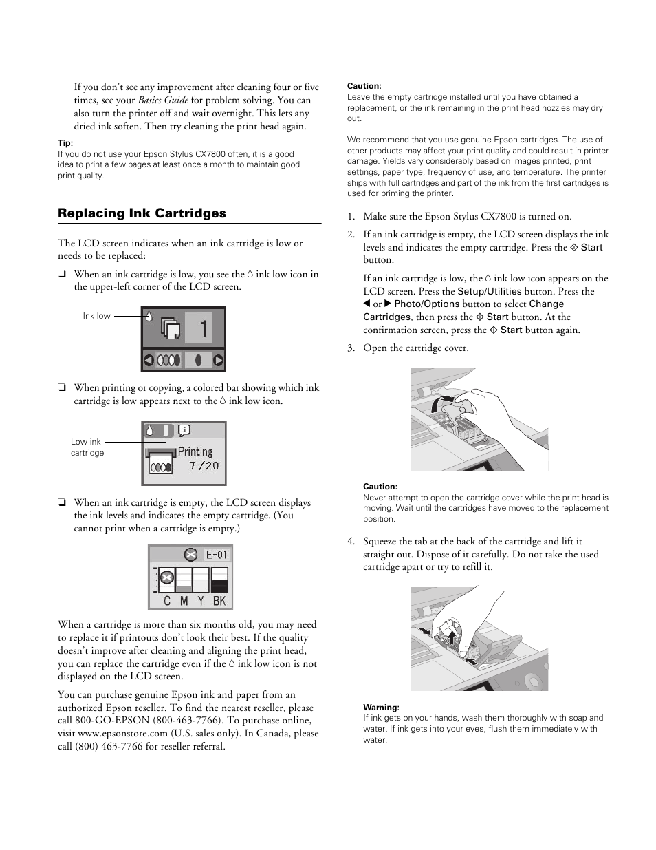 Replacing ink cartridges | Epson Stylus CX7800 User Manual | Page 15 / 18