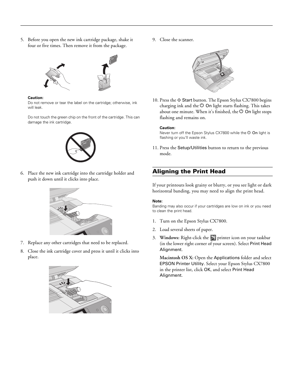 Aligning the print head | Epson Stylus CX7800 User Manual | Page 16 / 18