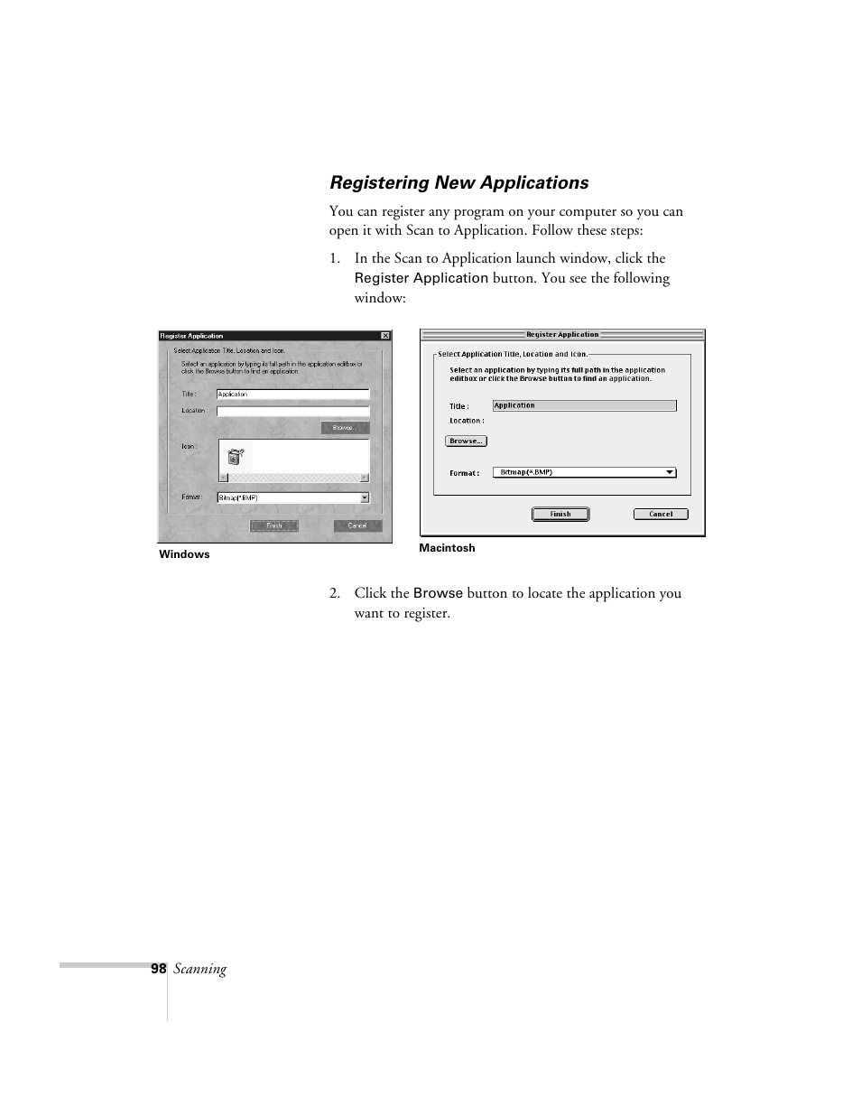 Registering new applications | Epson 2500 User Manual | Page 104 / 180