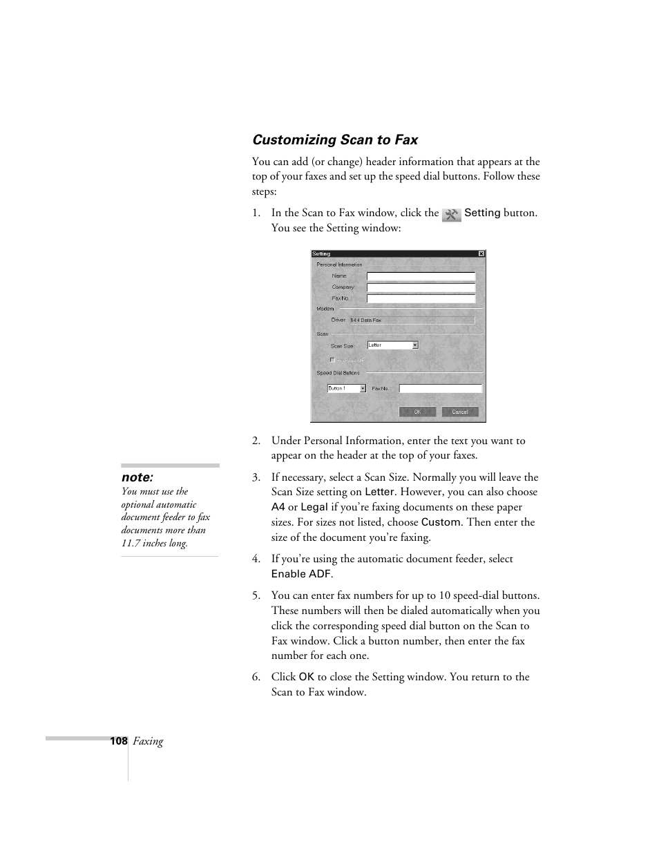 Customizing scan to fax | Epson 2500 User Manual | Page 114 / 180