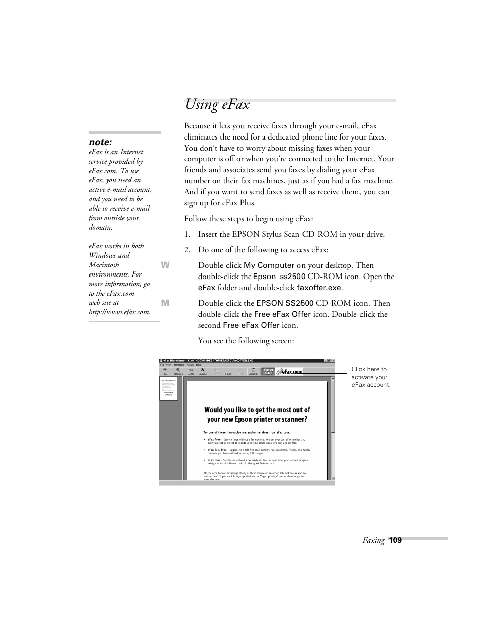 Using efax | Epson 2500 User Manual | Page 115 / 180