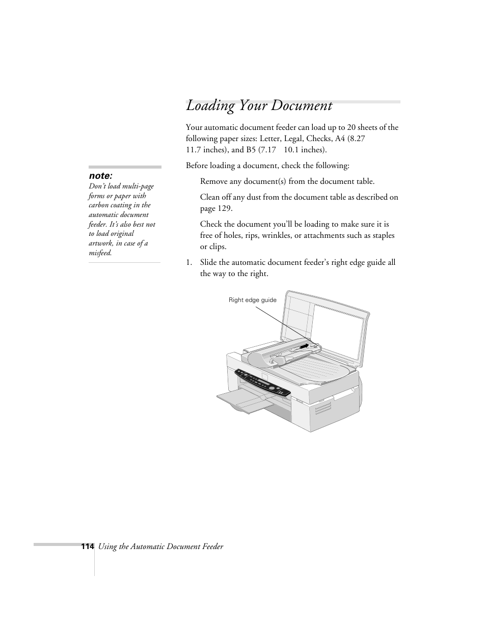 Loading your document | Epson 2500 User Manual | Page 120 / 180