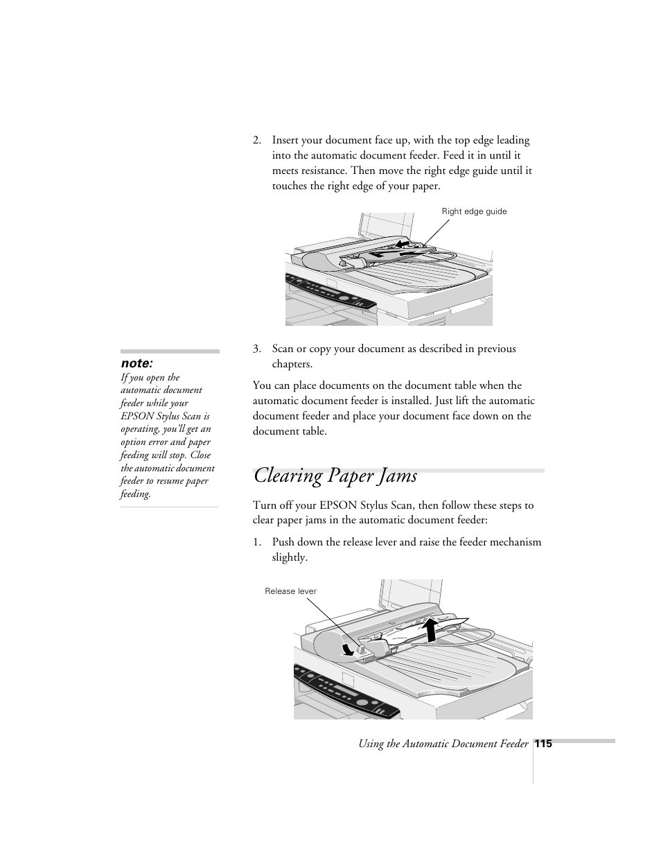 Clearing paper jams | Epson 2500 User Manual | Page 121 / 180