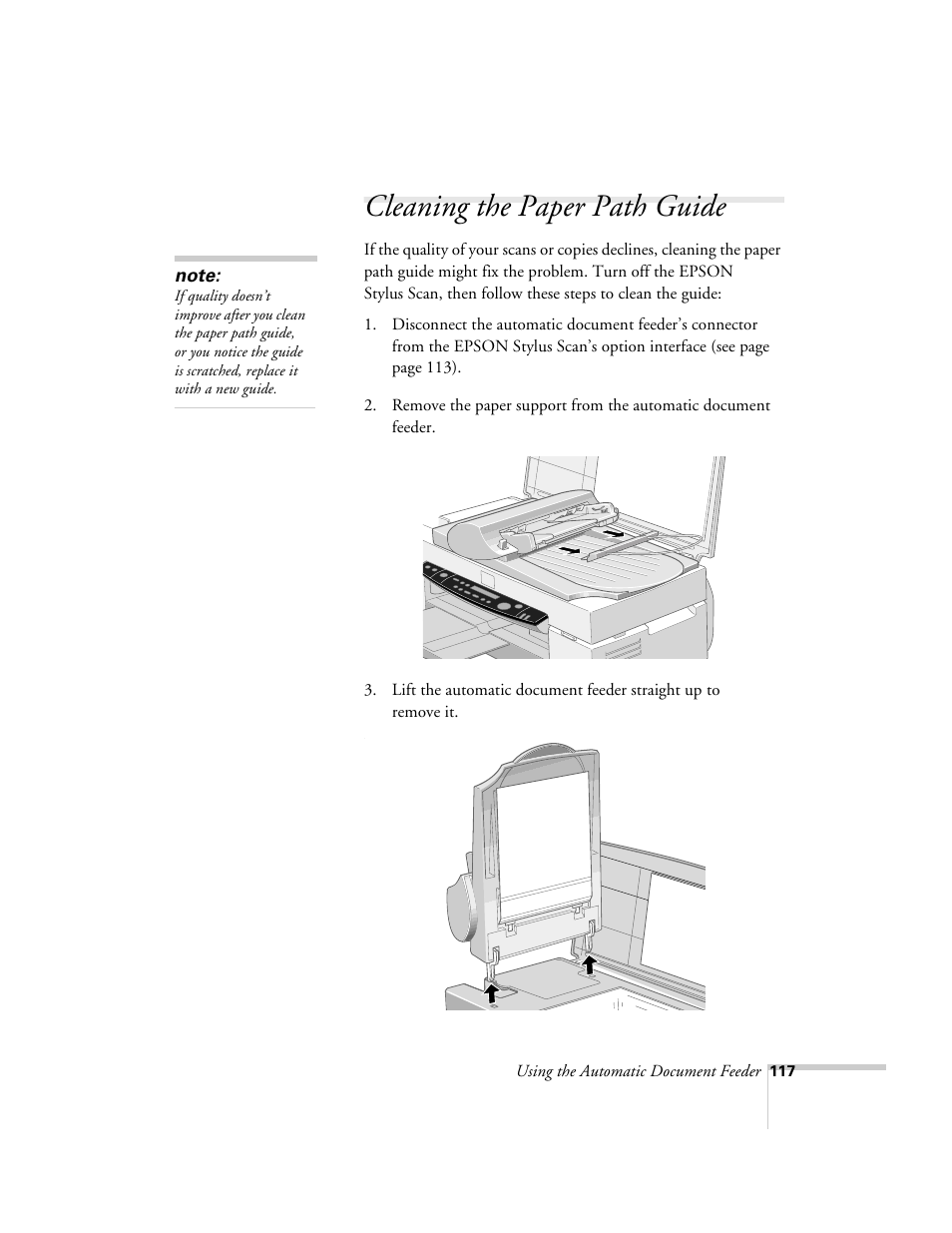 Cleaning the paper path guide | Epson 2500 User Manual | Page 123 / 180