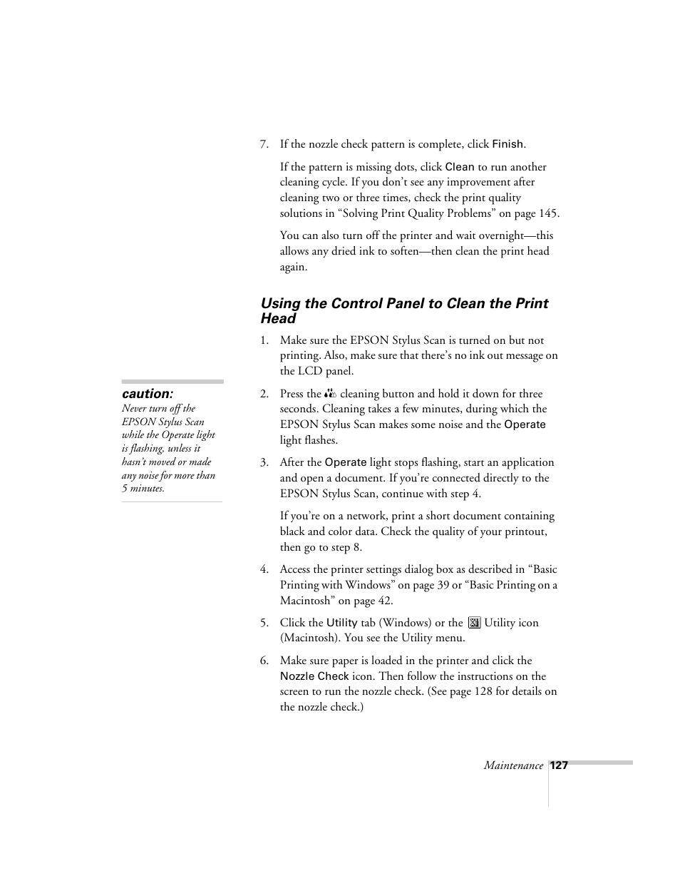 Using the control panel to clean the print head | Epson 2500 User Manual | Page 133 / 180