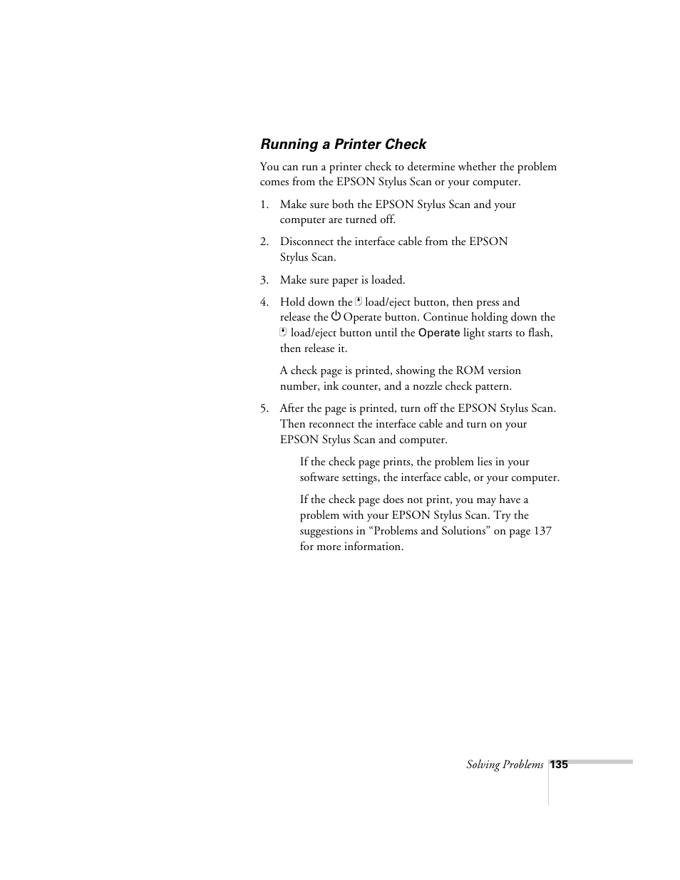 Running a printer check | Epson 2500 User Manual | Page 141 / 180