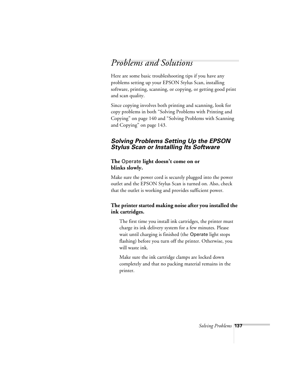 Problems and solutions | Epson 2500 User Manual | Page 143 / 180