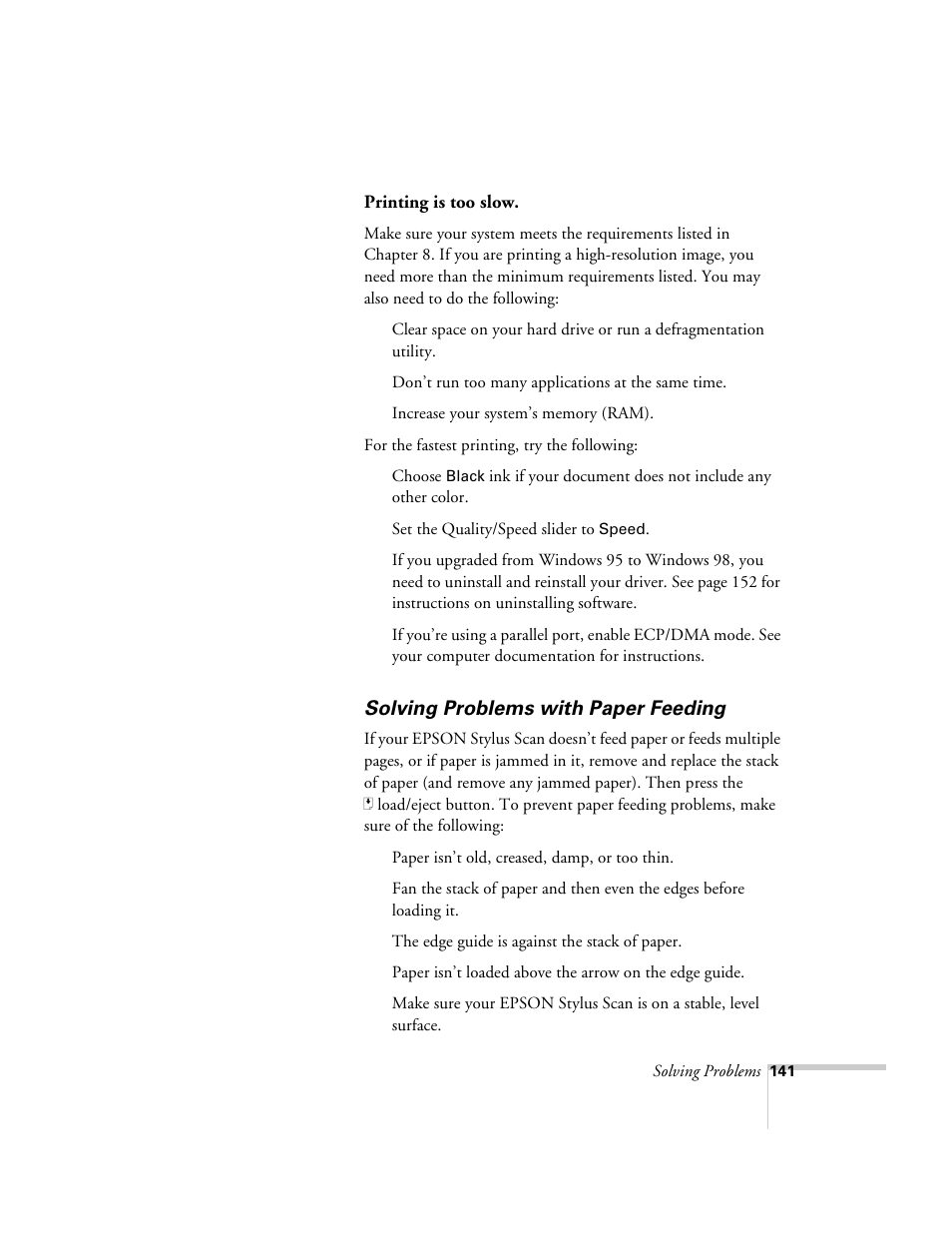 Solving problems with paper feeding | Epson 2500 User Manual | Page 147 / 180