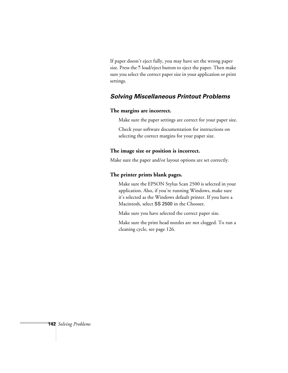 Solving miscellaneous printout problems | Epson 2500 User Manual | Page 148 / 180