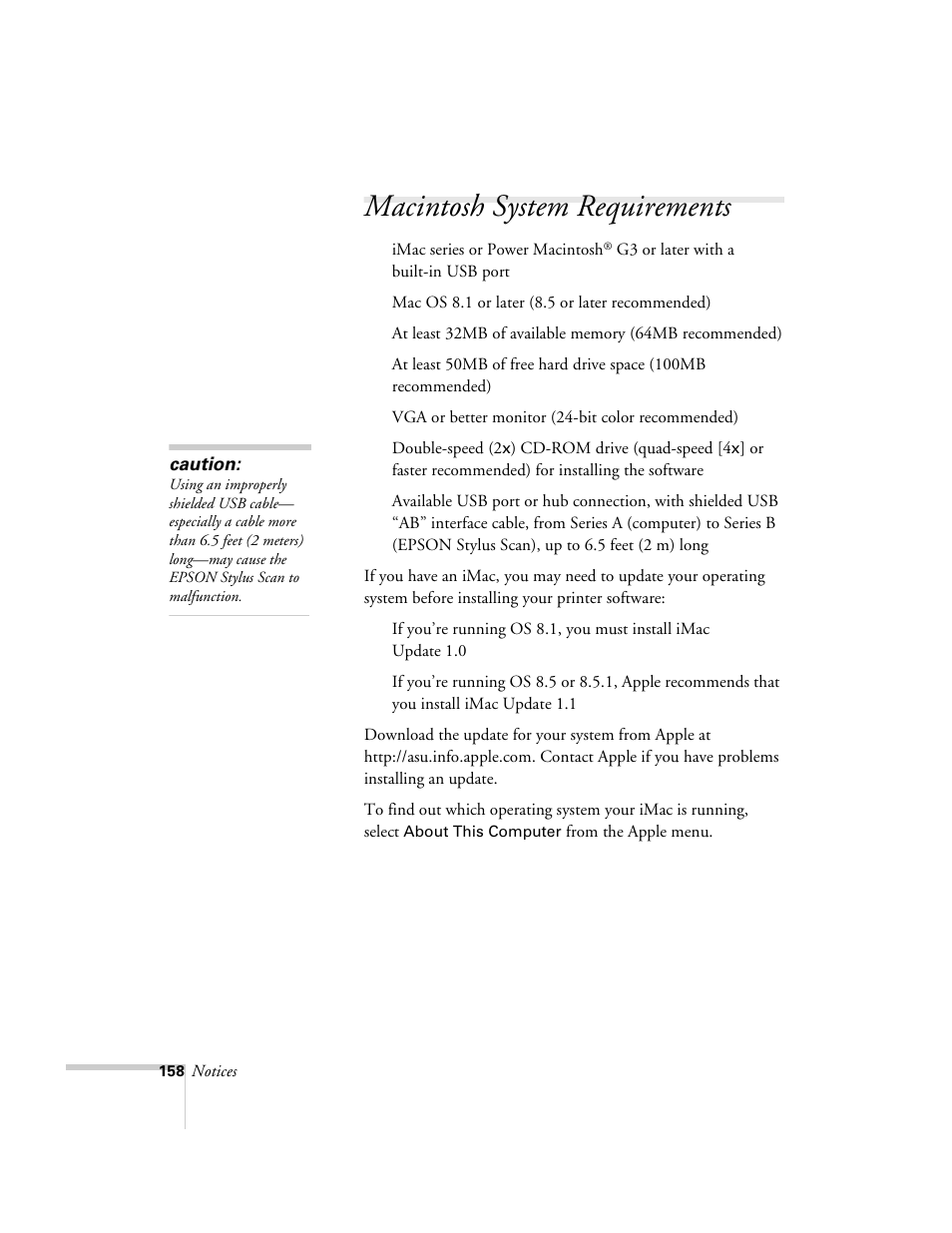 Macintosh system requirements | Epson 2500 User Manual | Page 164 / 180