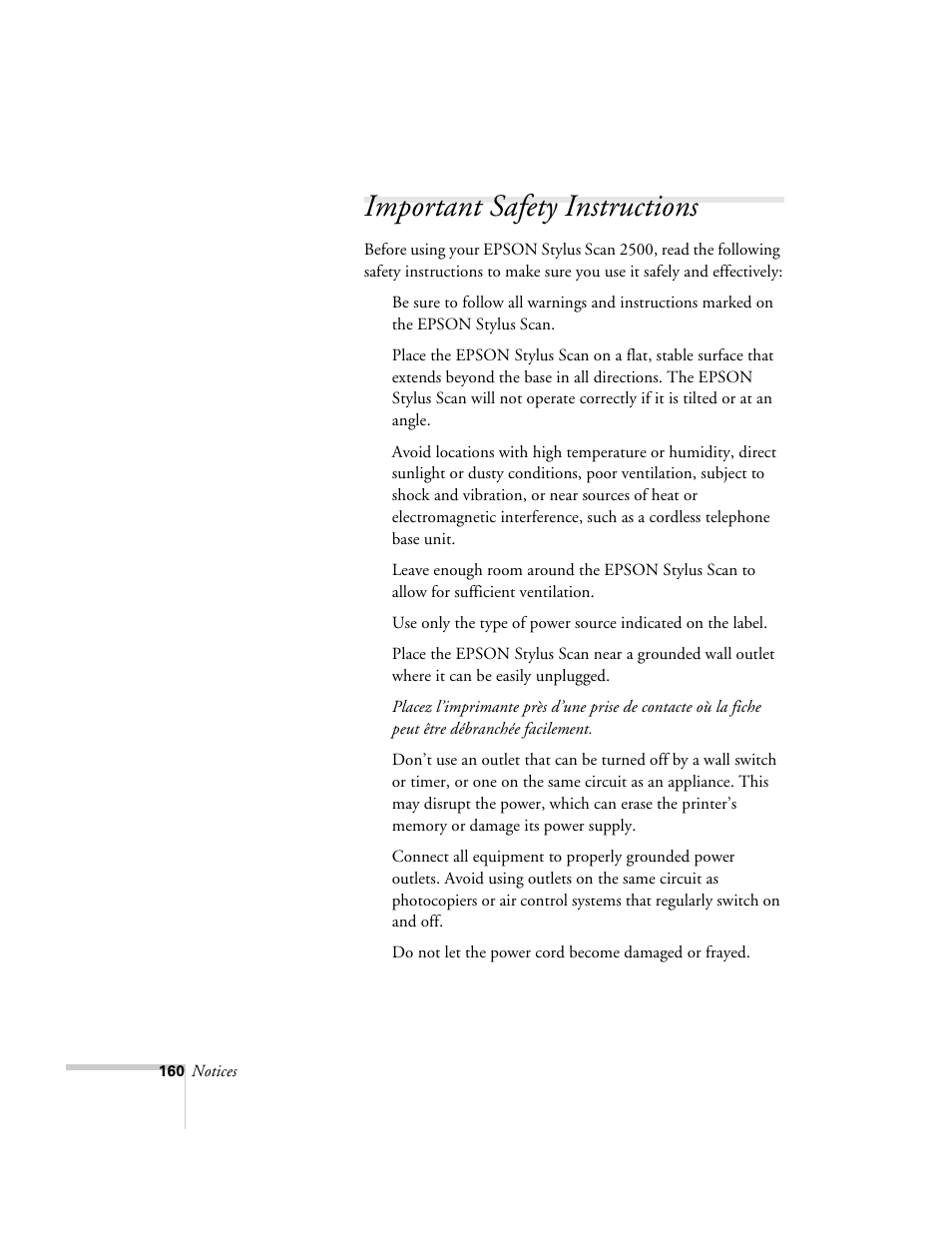 Important safety instructions | Epson 2500 User Manual | Page 166 / 180