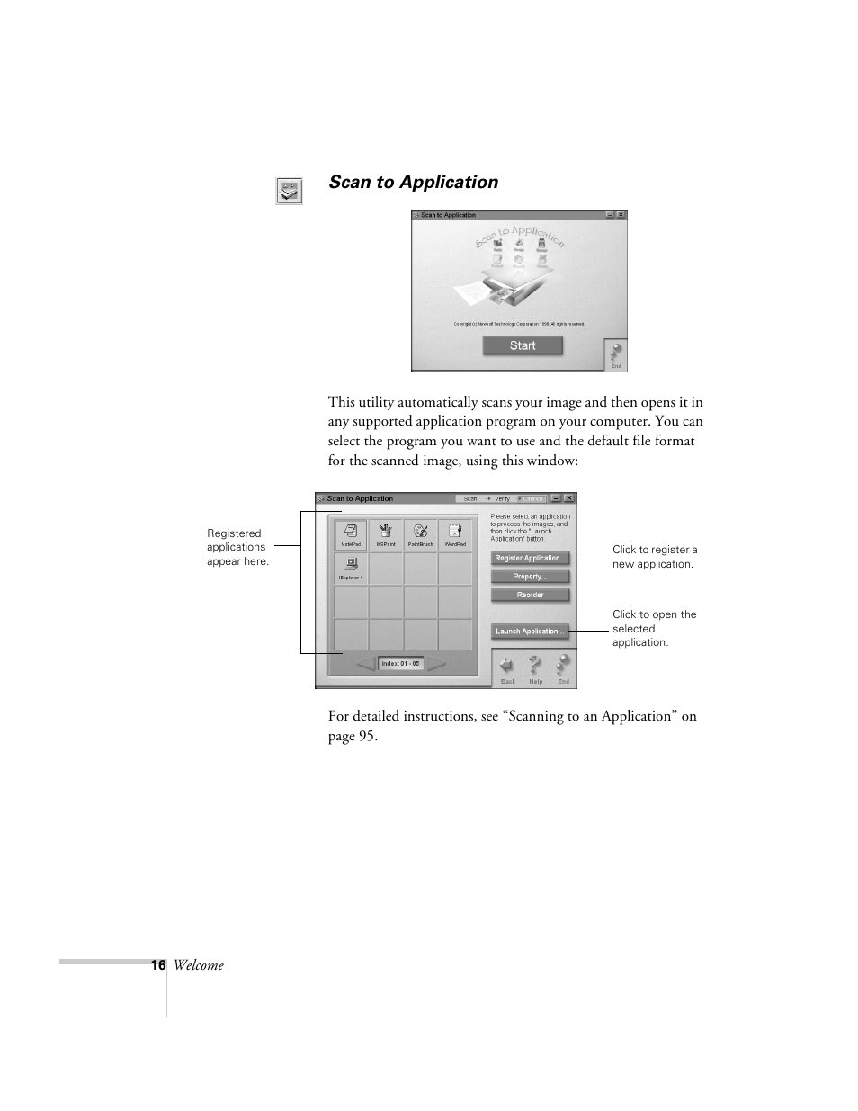 Scan to application | Epson 2500 User Manual | Page 22 / 180