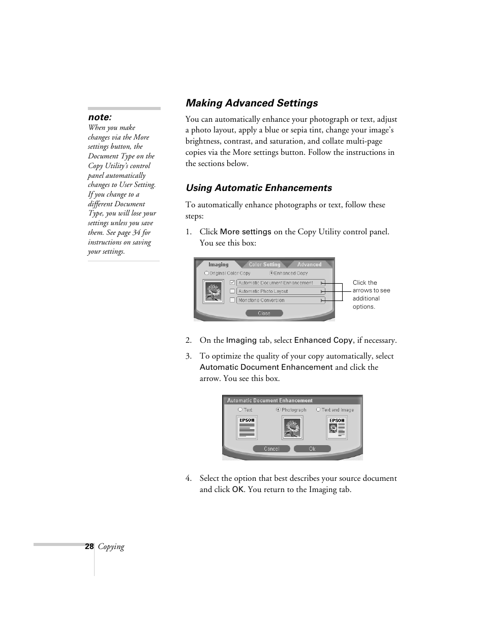 Making advanced settings | Epson 2500 User Manual | Page 34 / 180