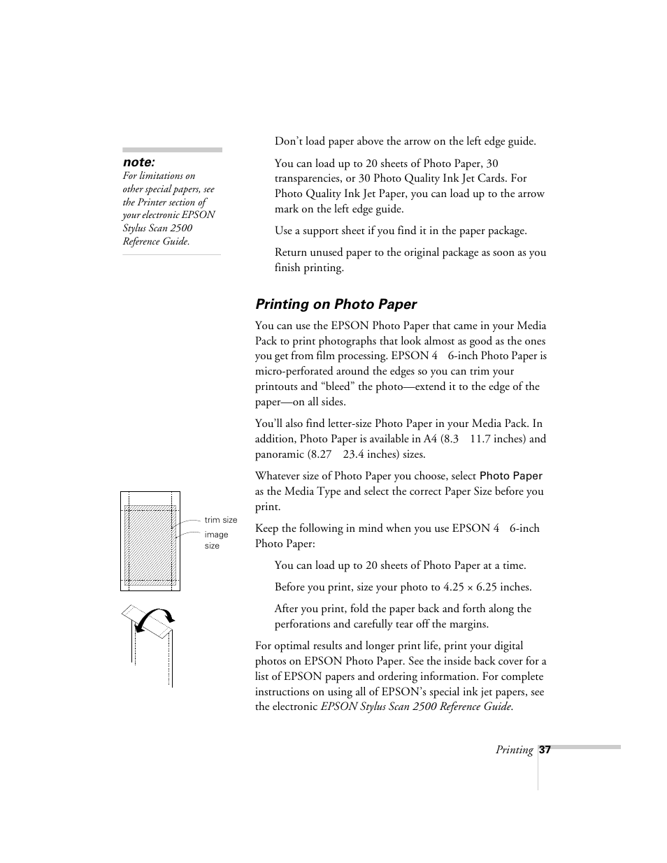 Printing on photo paper | Epson 2500 User Manual | Page 43 / 180