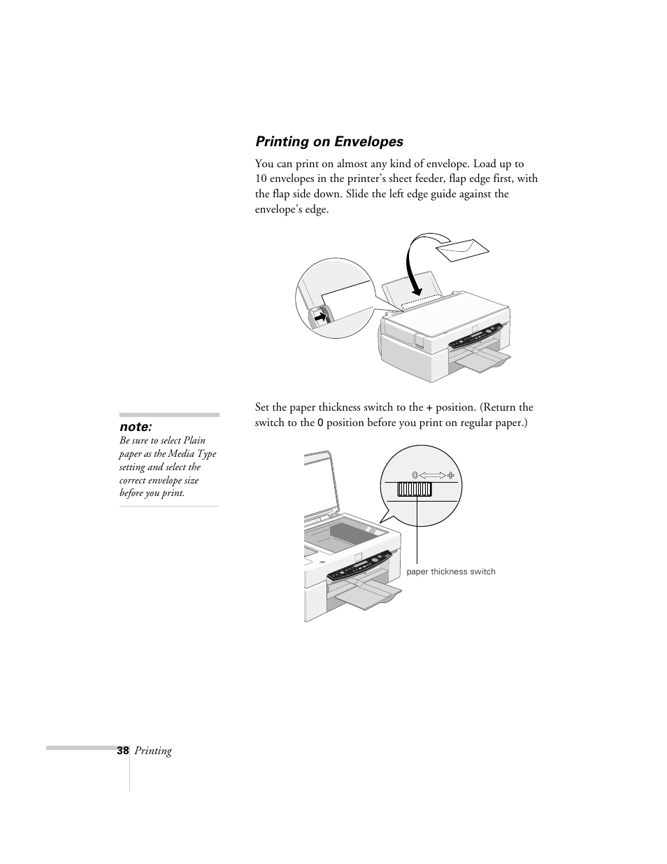 Printing on envelopes | Epson 2500 User Manual | Page 44 / 180