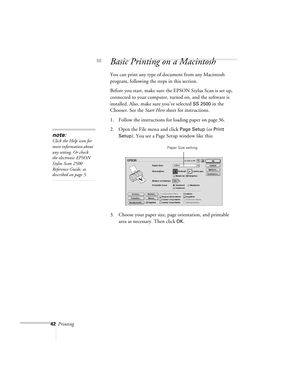 Basic printing on a macintosh | Epson 2500 User Manual | Page 48 / 180