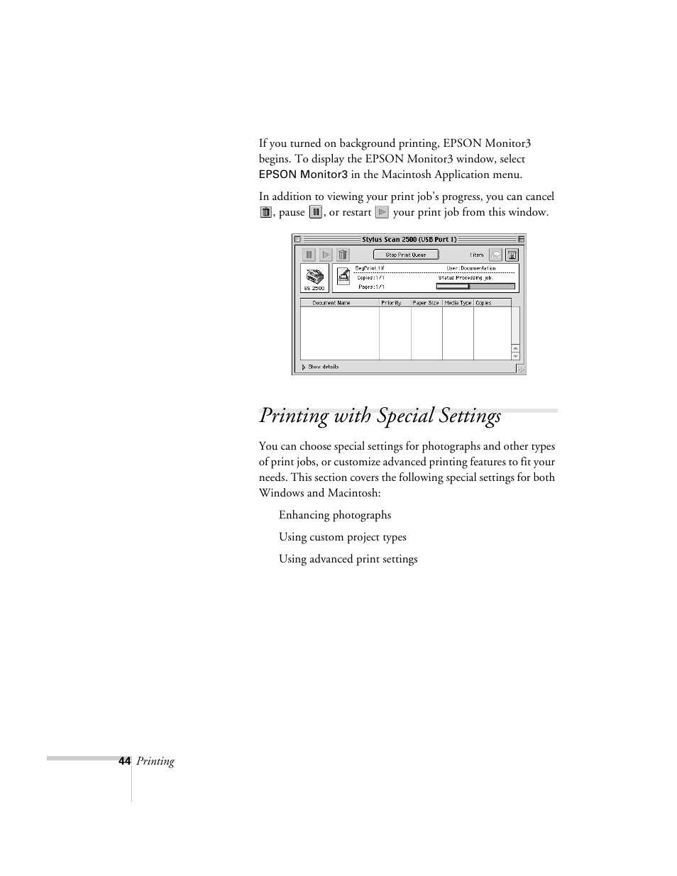 Printing with special settings | Epson 2500 User Manual | Page 50 / 180