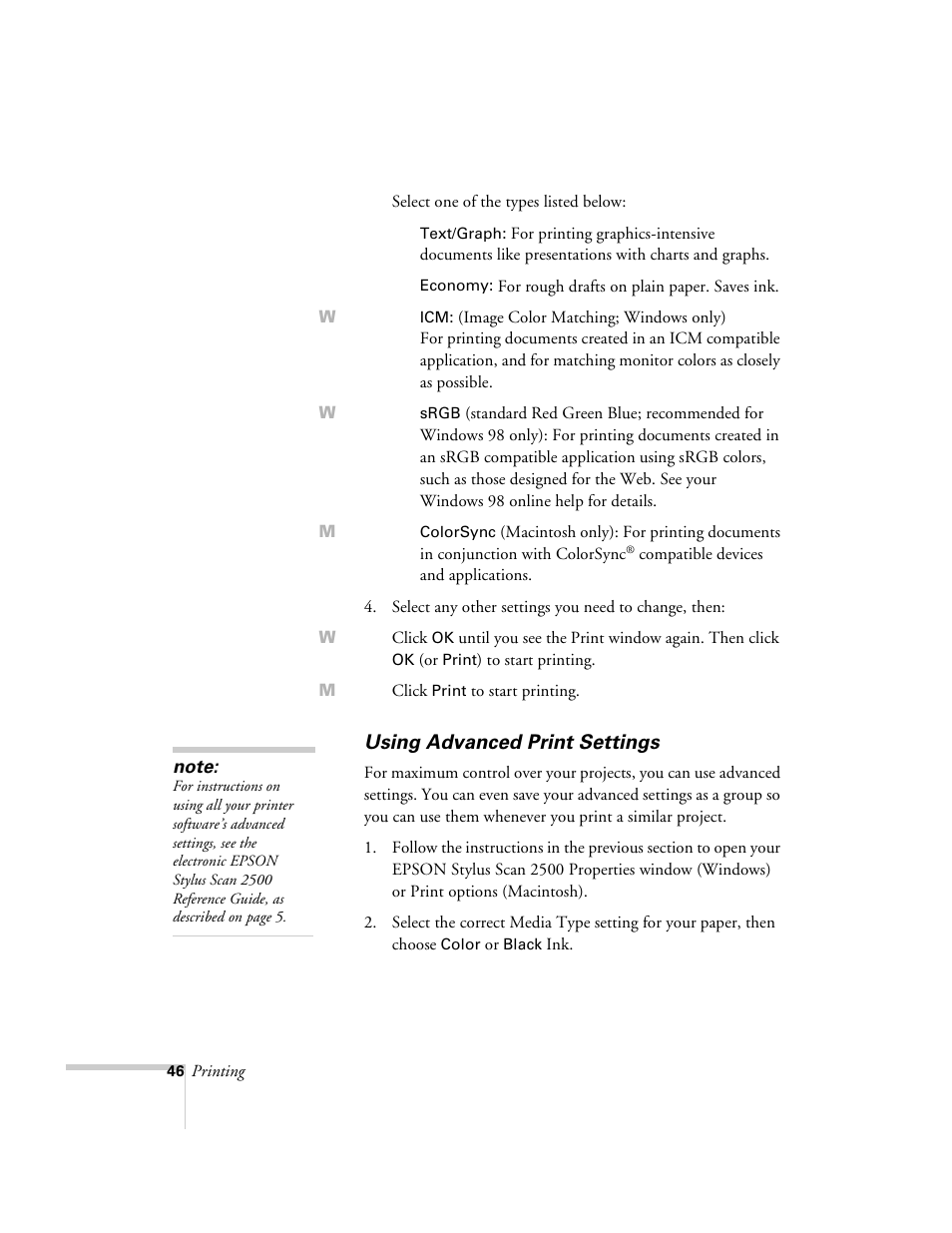 Using advanced print settings | Epson 2500 User Manual | Page 52 / 180