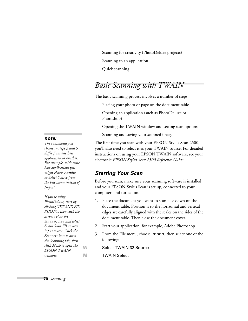 Basic scanning with twain, Starting your scan | Epson 2500 User Manual | Page 76 / 180