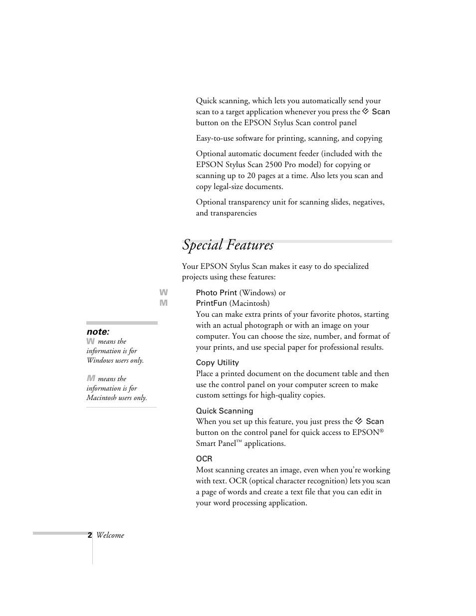 Special features | Epson 2500 User Manual | Page 8 / 180