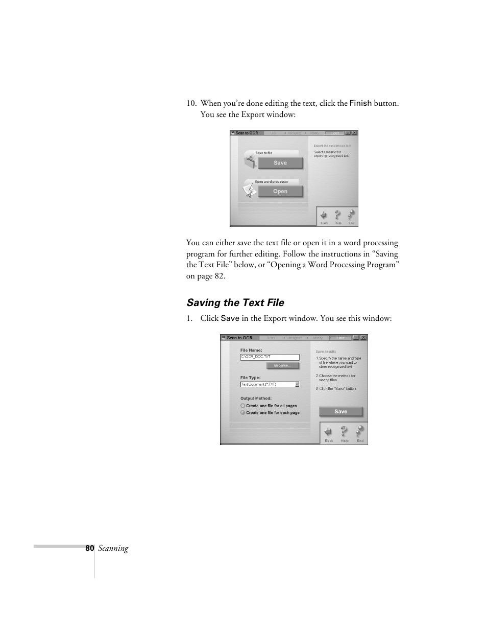 Saving the text file | Epson 2500 User Manual | Page 86 / 180