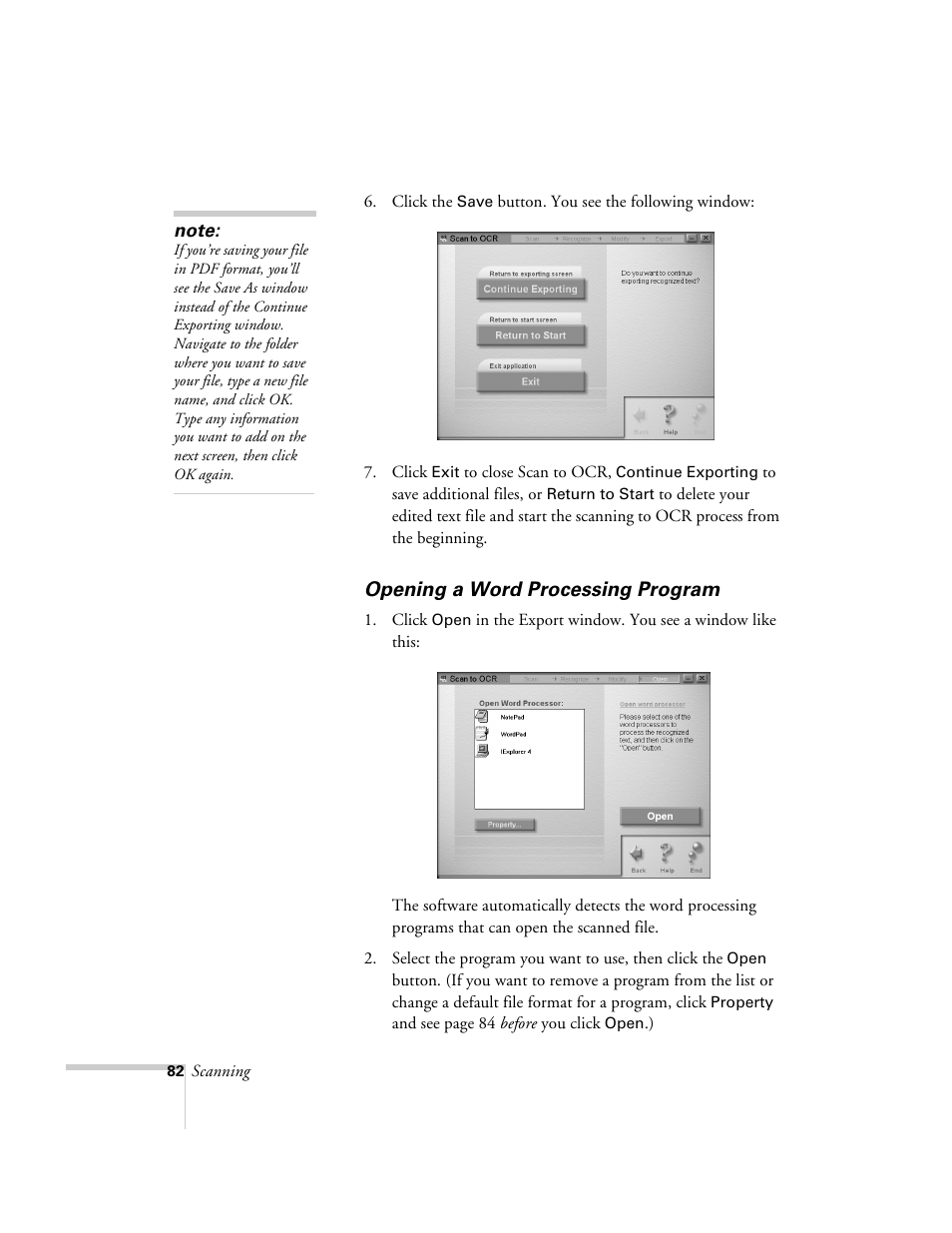 Opening a word processing program | Epson 2500 User Manual | Page 88 / 180