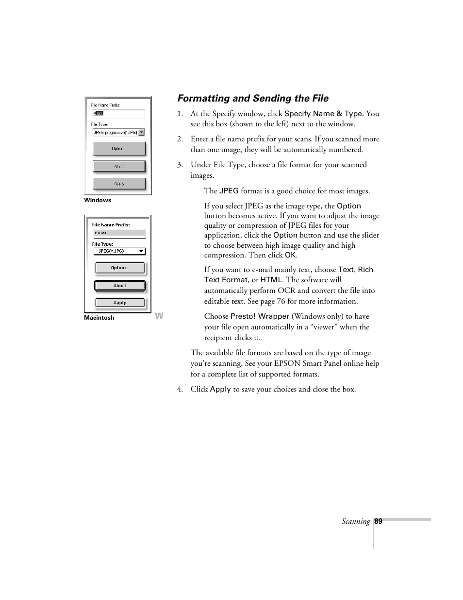 Formatting and sending the file | Epson 2500 User Manual | Page 95 / 180