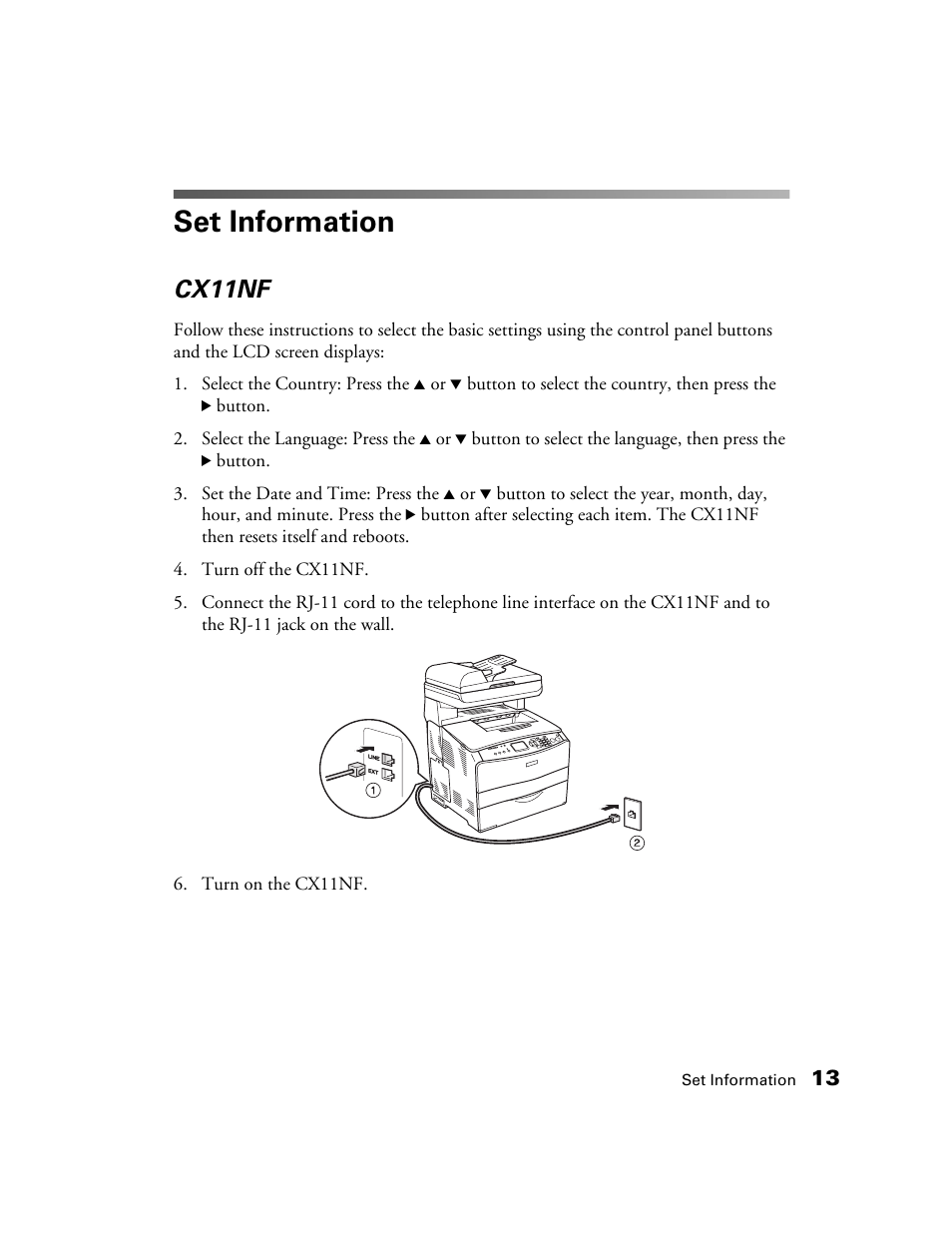 Set information, Cx11nf | Epson AcuLaser CX11N User Manual | Page 13 / 32