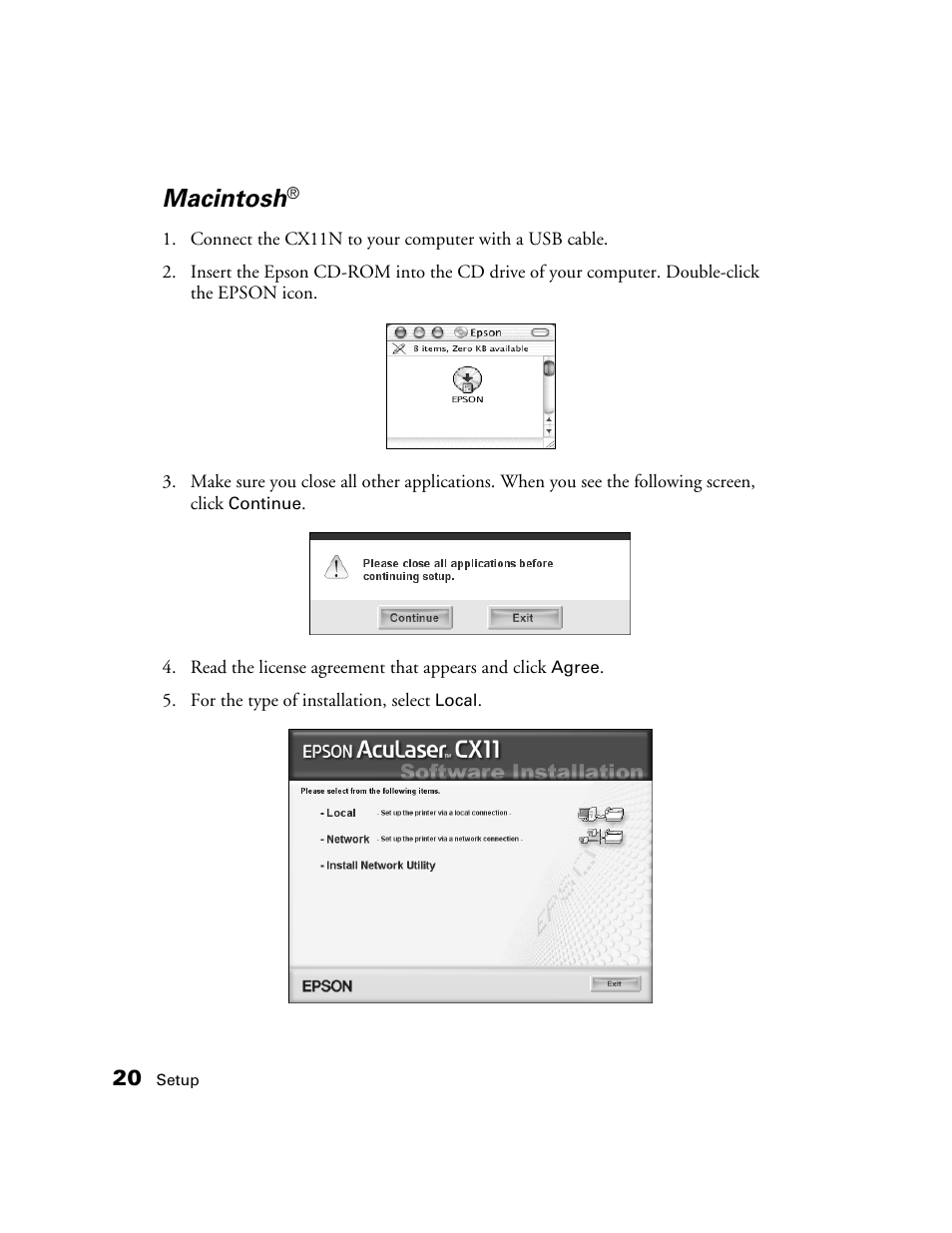 Macintosh | Epson AcuLaser CX11N User Manual | Page 20 / 32
