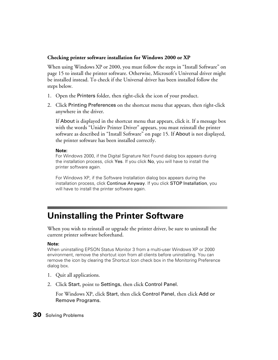 Uninstalling the printer software | Epson AcuLaser CX11N User Manual | Page 30 / 32