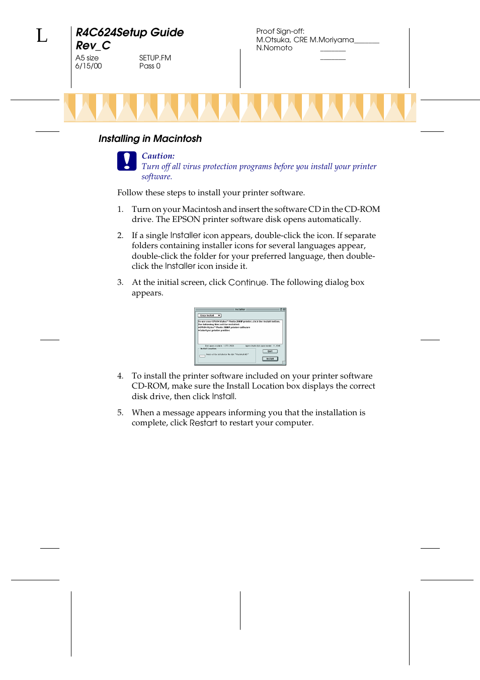 Installing in macintosh, R4c624setup guide rev_c | Epson 2000P User Manual | Page 8 / 16
