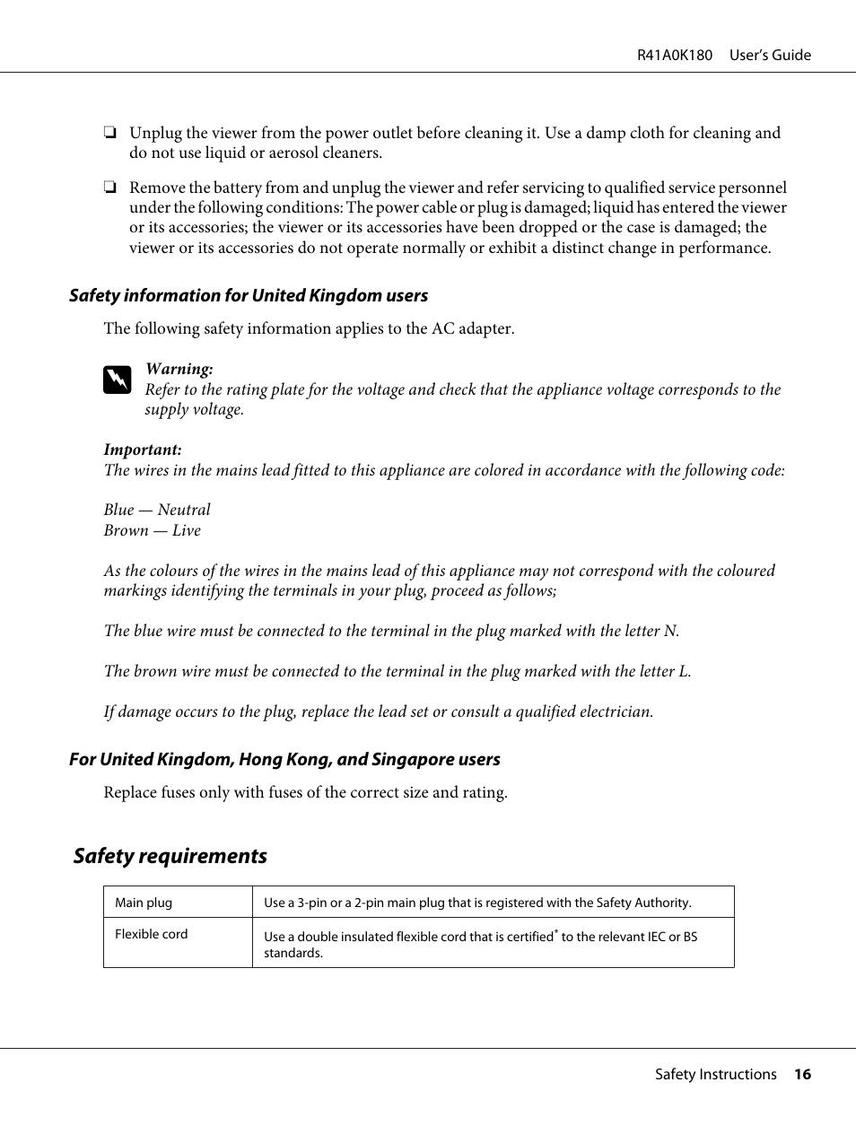 Safety requirements | Epson P-7000 User Manual | Page 16 / 116