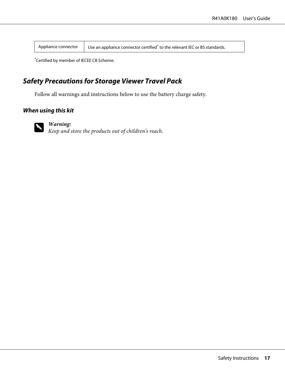 Safety precautions for storage viewer travel pack | Epson P-7000 User Manual | Page 17 / 116