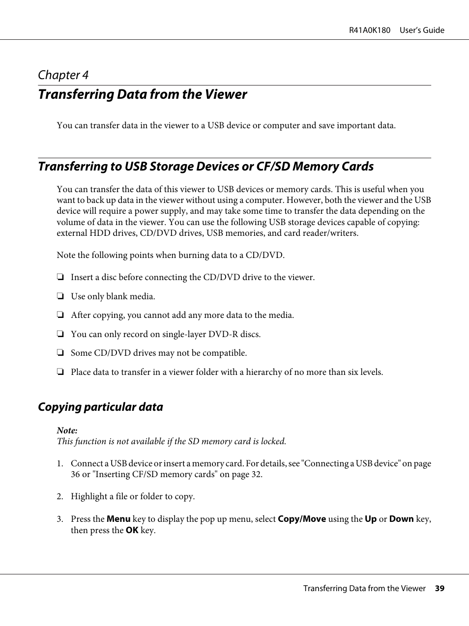 Transferring data from the viewer, Copying particular data, Chapter 4 transferring data from the viewer | Chapter 4 | Epson P-7000 User Manual | Page 39 / 116