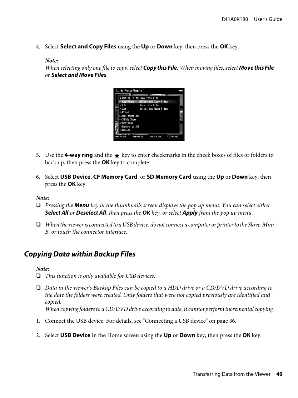Copying data within backup files | Epson P-7000 User Manual | Page 40 / 116