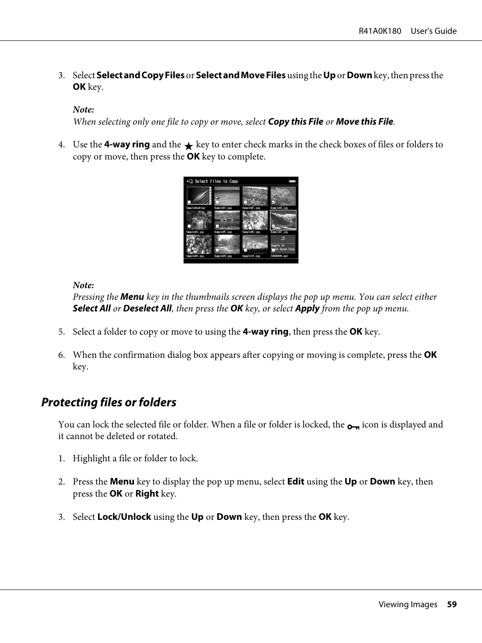 Protecting files or folders | Epson P-7000 User Manual | Page 59 / 116