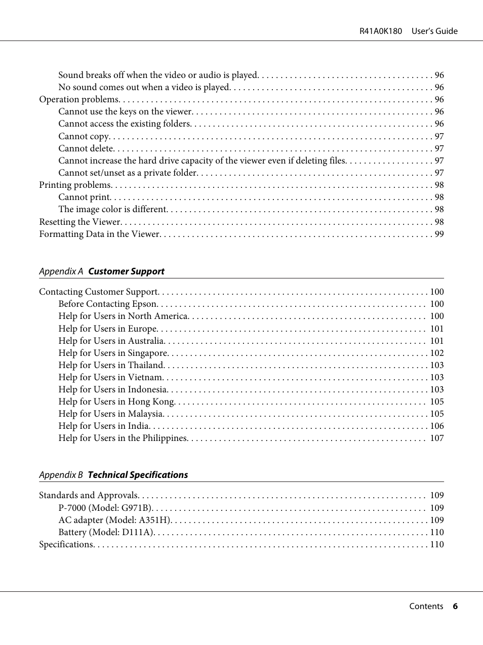 Epson P-7000 User Manual | Page 6 / 116
