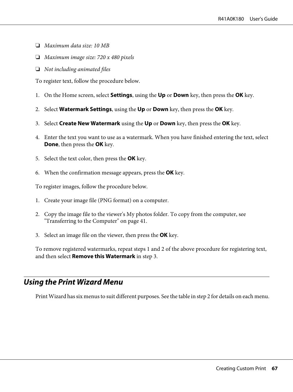 Using the print wizard menu | Epson P-7000 User Manual | Page 67 / 116